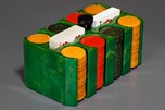 Stunning Emerald Green Swirl Catalin Poker Chip Caddy with Chips